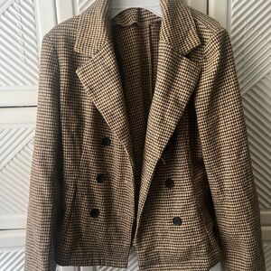 Shein Classic Houndstooth Double-Breasted Women's Jacket and Shorts Set